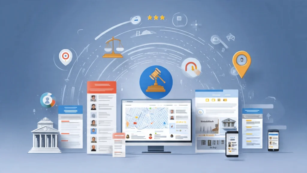 digital marketing for law firms in miami showing google search results and client leads dashboard