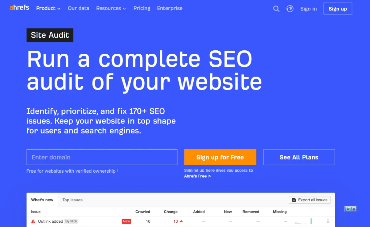 ahrefs Site Audit dashboard