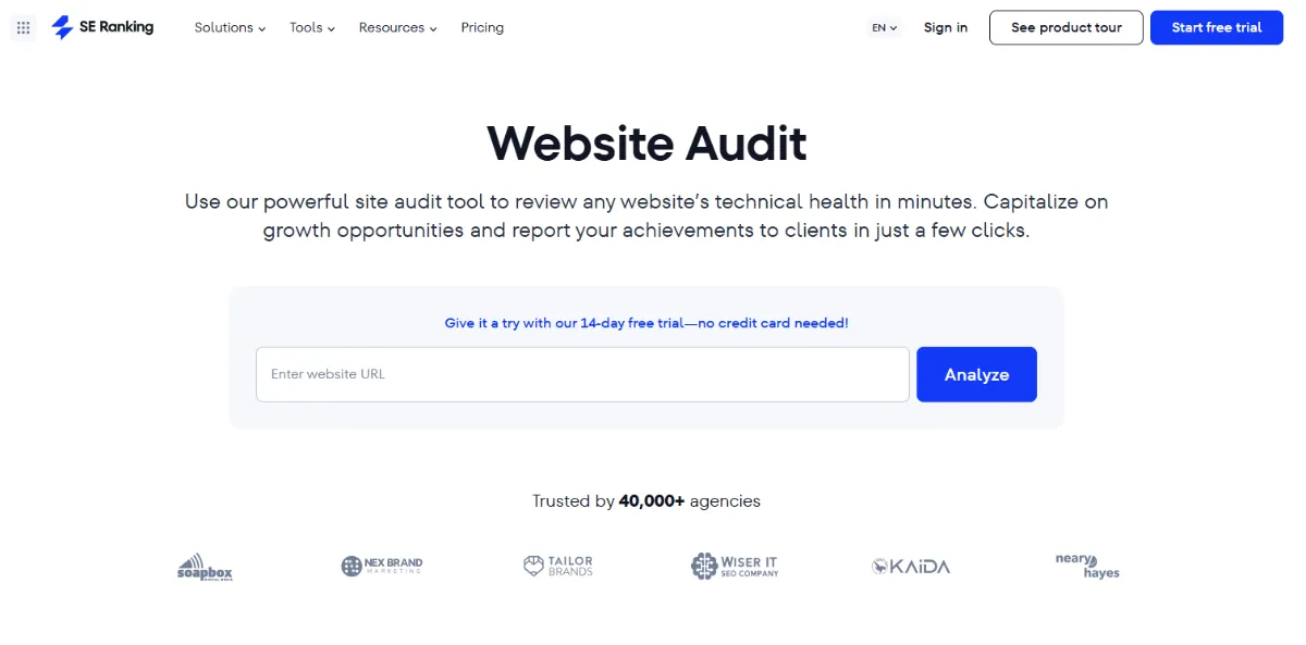 SE Ranking Site Audit dashbord
